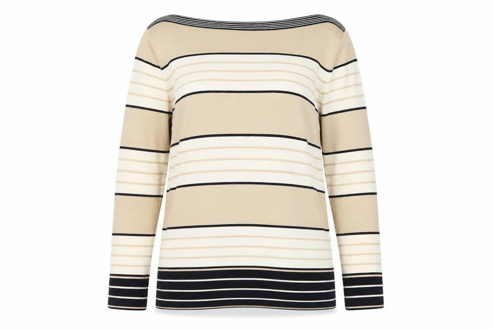 Front view of Marks & Spencer Women Beige Striped jumper, size 10