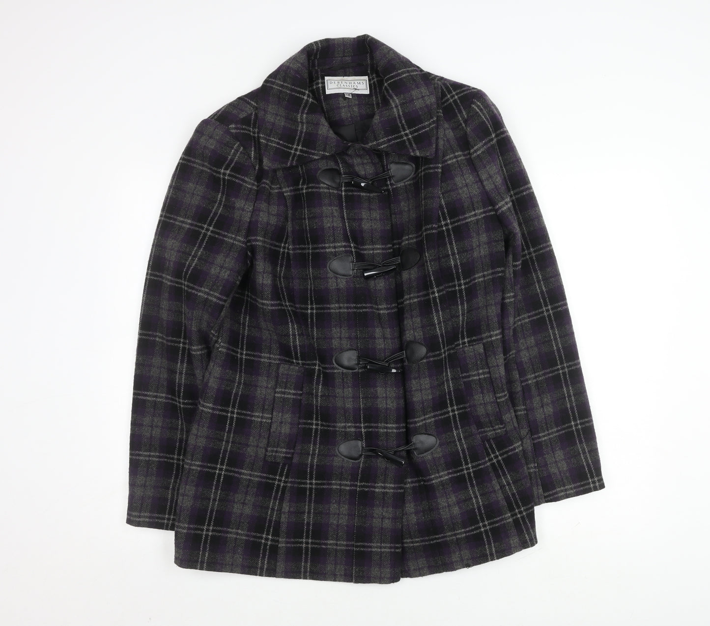Debenhams Women's Purple Plaid Duffle Coat Size 14