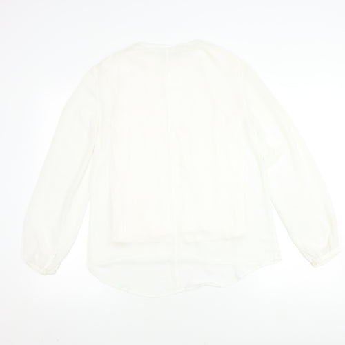 Zara Women's White Long Sleeve Blouse, Size 8