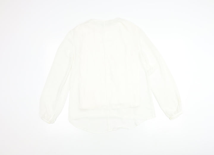 Zara Women's White Long Sleeve Blouse, Size 8