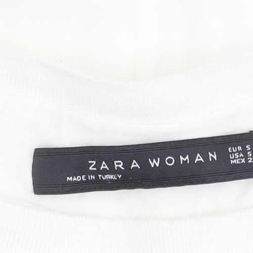 Zara Women's White Long Sleeve Blouse, Size 8