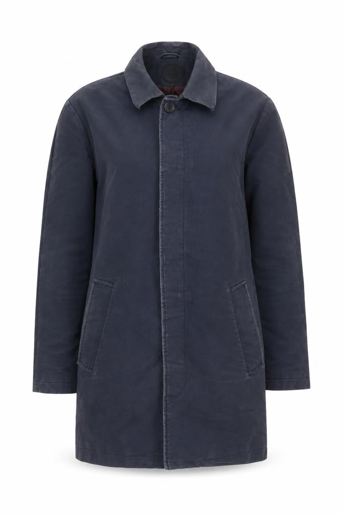 Front view of Common People unisex blue cotton jacket s