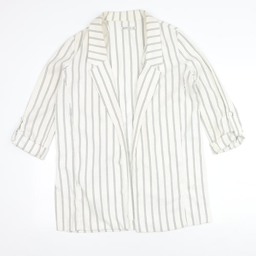 Stradivarius Women's White Blazer, Size 8, Striped Long Coat
