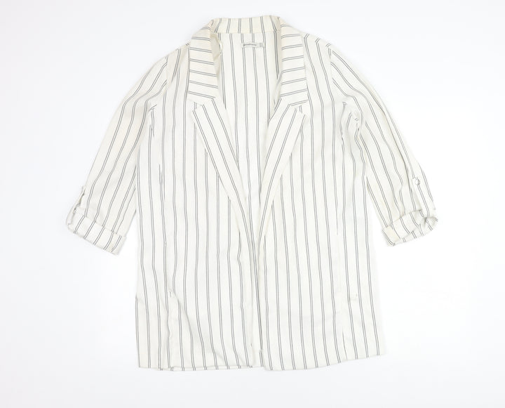 Stradivarius Women's White Blazer, Size 8, Striped Long Coat