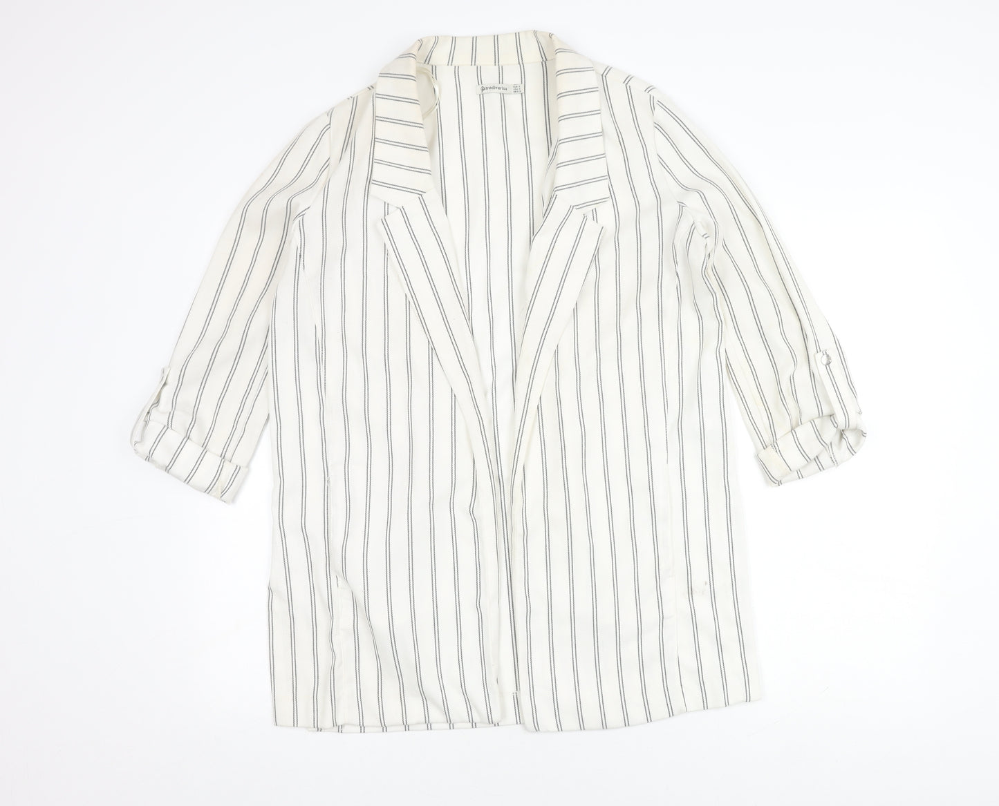 Stradivarius Women's White Blazer, Size 8, Striped Long Coat