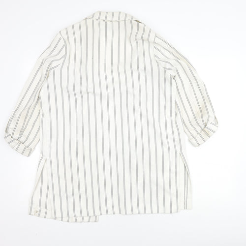 Stradivarius Women's White Blazer, Size 8, Striped Long Coat