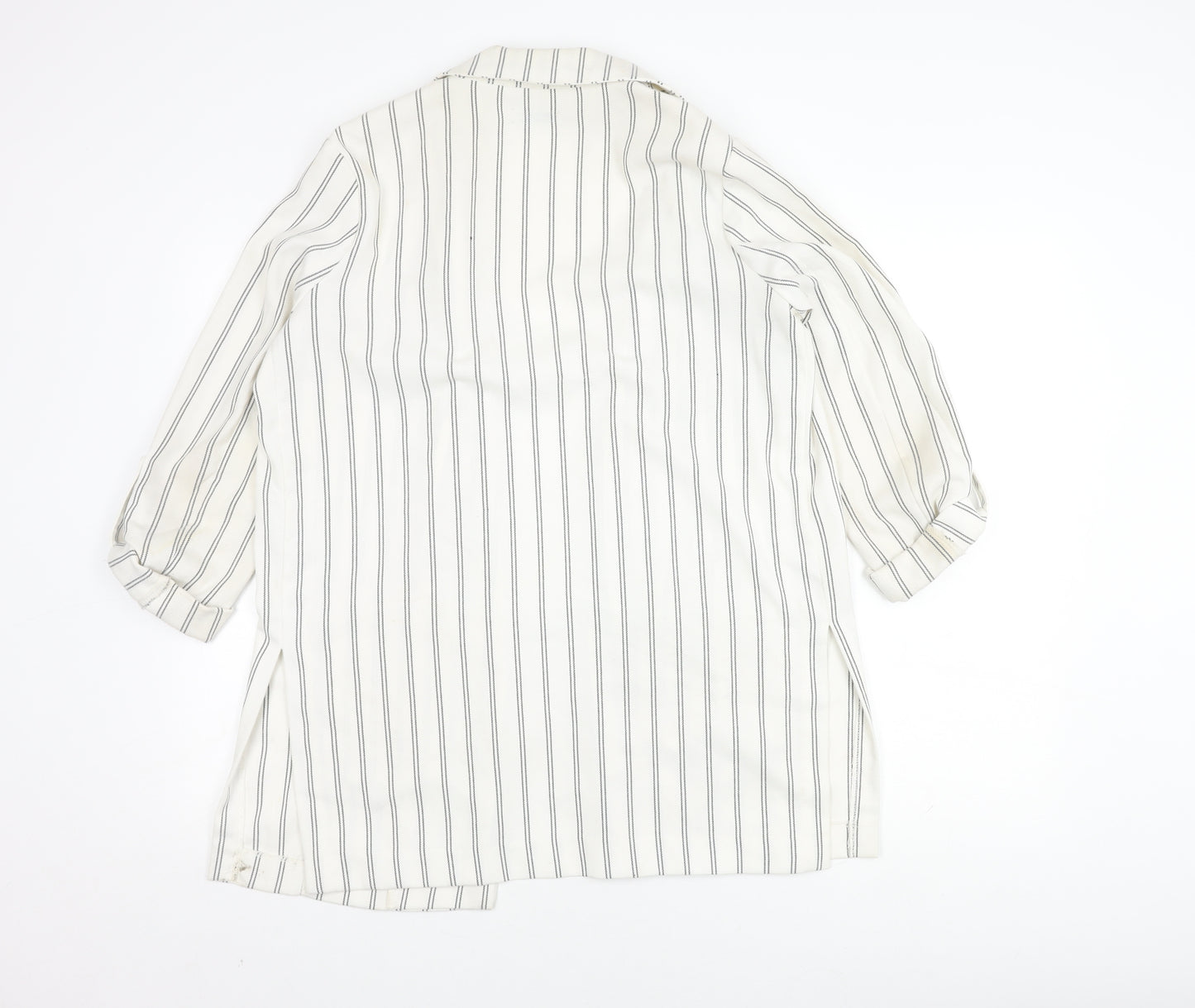 Stradivarius Women's White Blazer, Size 8, Striped Long Coat