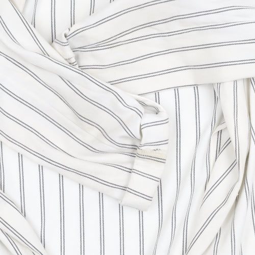 Stradivarius Women's White Blazer, Size 8, Striped Long Coat