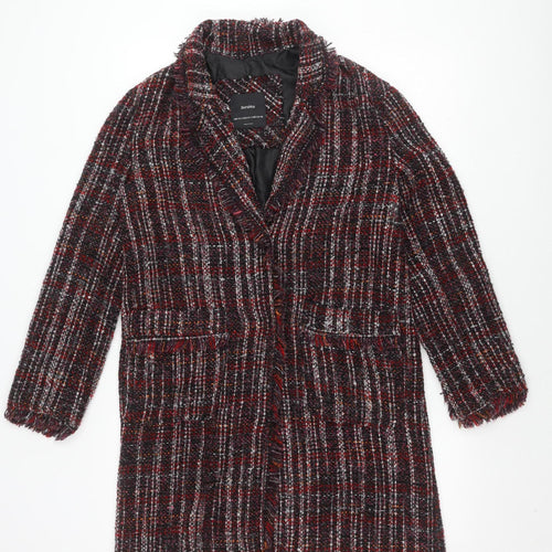 Bershka Women’s Multicoloured Check Tweed Coat - Size 6