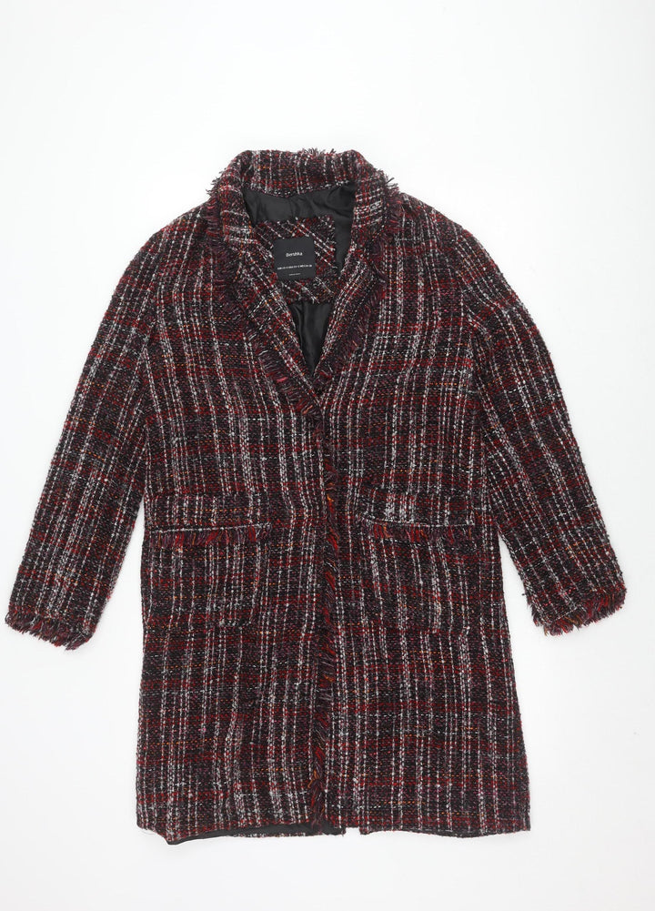 Bershka Women’s Multicoloured Check Tweed Coat - Size 6