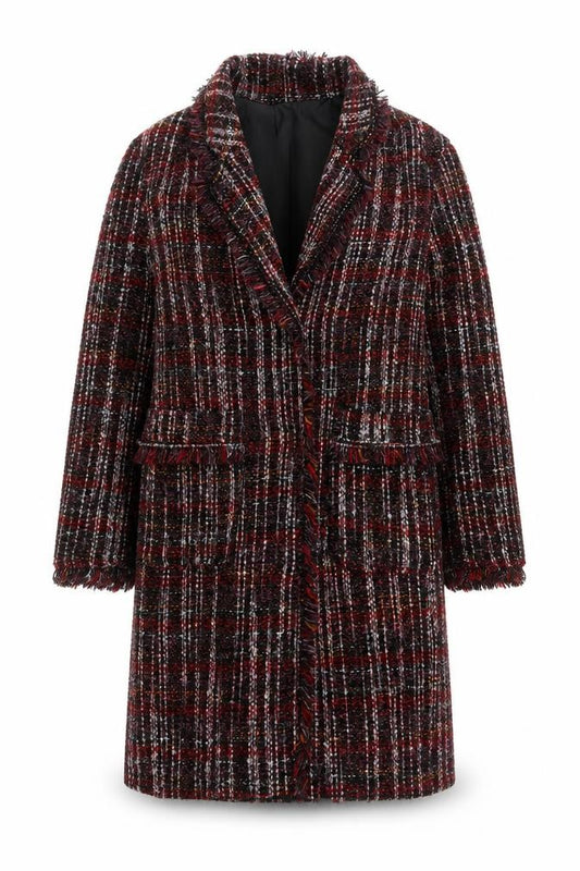 Front view of Bershka Women’s Multicoloured Check Tweed Coat -, size UK 6