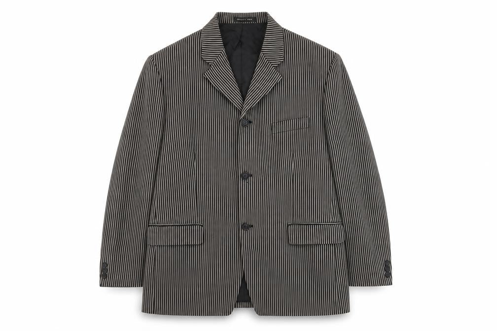 Front view of Woods & Gray Men's Black Striped Blazer Large