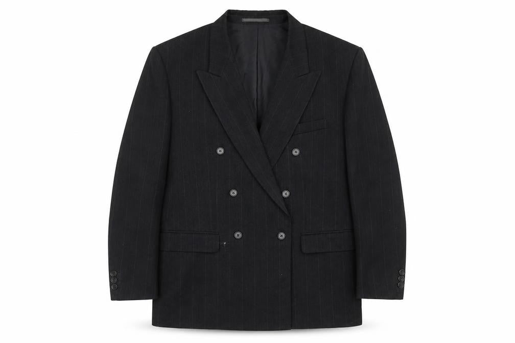Front view of Burton Men's Black Double-Breasted Blazer, size 44R