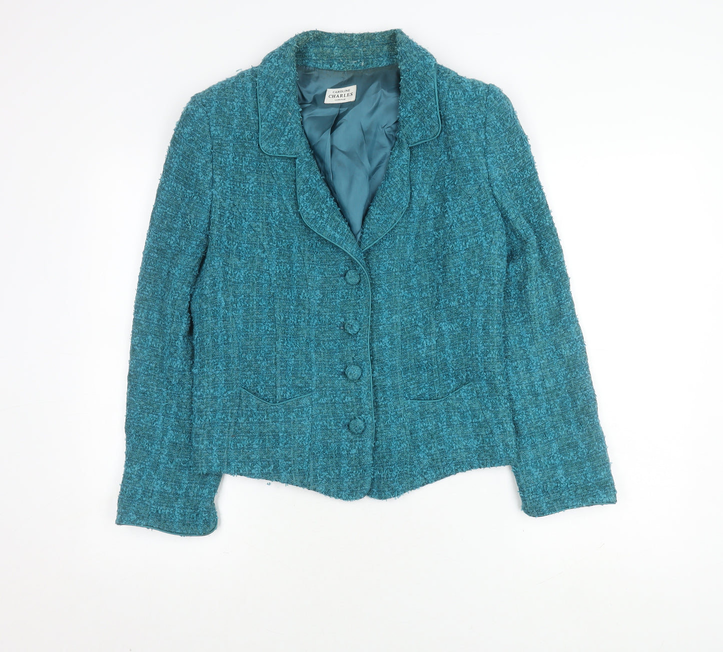 Caroline Charles Women's Blue Bouclé Blazer Size 14