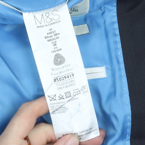 Marks and Spencer Men's Grey Blazer, 38R, Wool