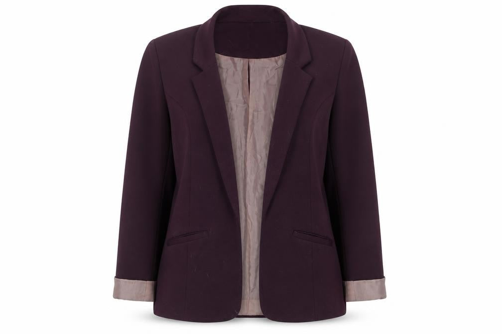 Front view of Oasis Women's Purple Blazer, size 10, Lined, Regular Fit