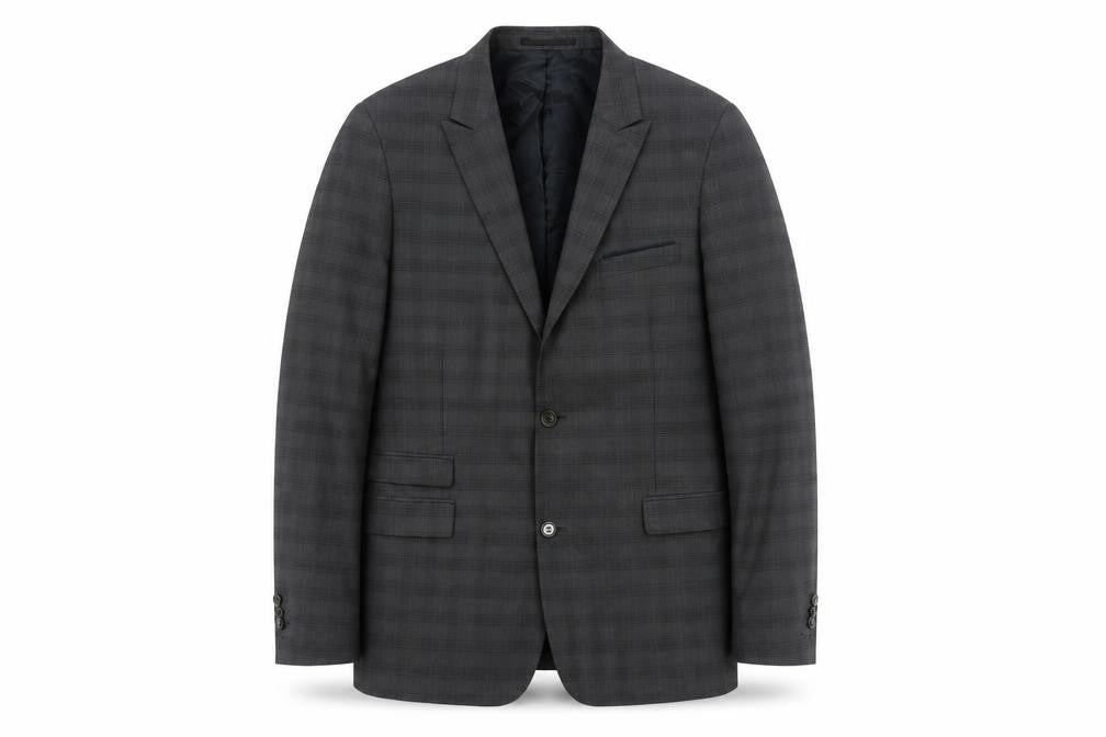 Front view of The Kooples Men's Grey Fitted Plaid Jacket UK 40