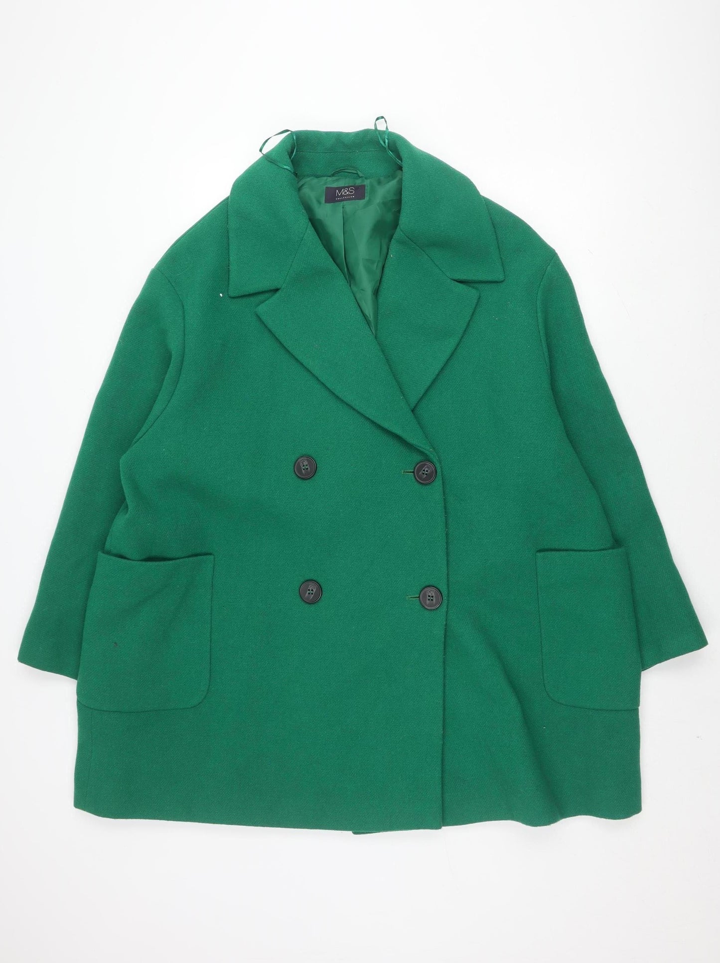 Marks and Spencer Green Pea Coat Women Size 24 Plus Button