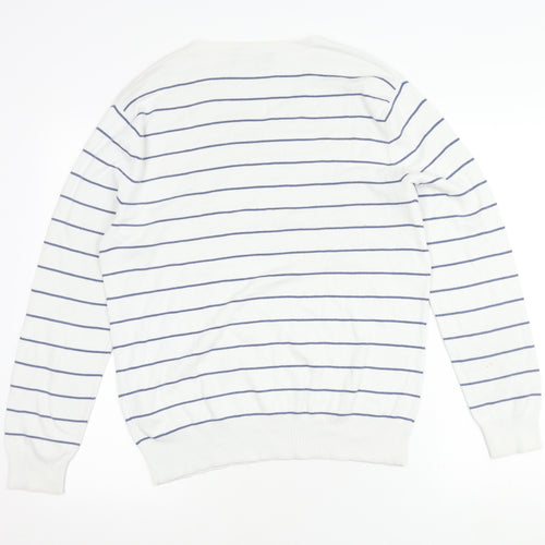 Ralph Lauren Women's White Striped V-Neck Jumper S