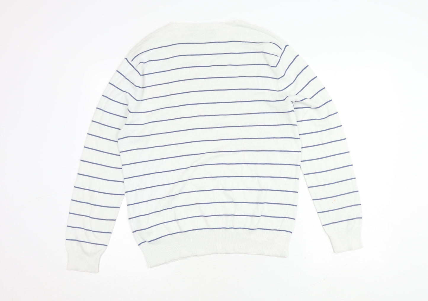 Ralph Lauren Women's White Striped V-Neck Jumper S