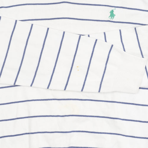 Ralph Lauren Women's White Striped V-Neck Jumper S