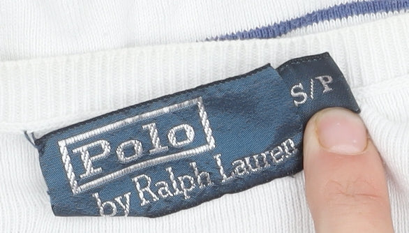 Ralph Lauren Women's White Striped V-Neck Jumper S