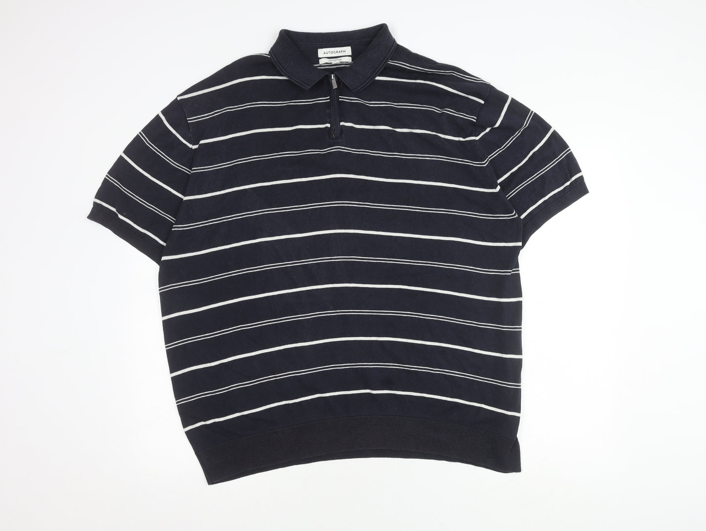 Marks and Spencer Men's Black 3XL Striped Polo