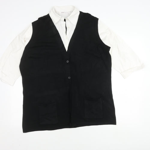 EWM Women’s Black White Blouse, Plus Size 22-24, Collared