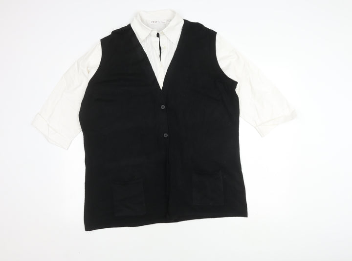 EWM Women’s Black White Blouse, Plus Size 22-24, Collared