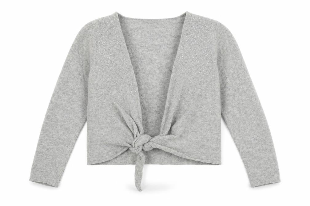Front view of Laura Ashley Women's Grey Cardigan in, size 14, with Glitter