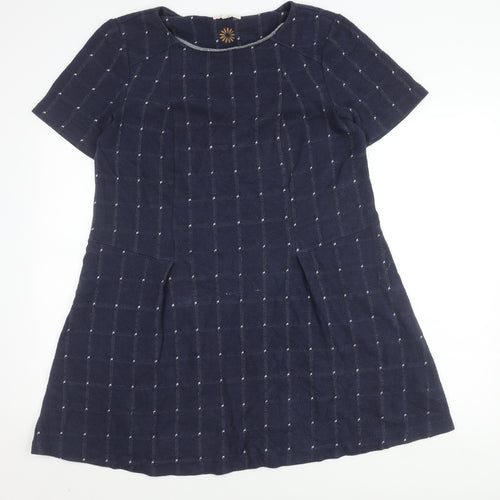 White Stuff Women's Blue A-Line Dress, Size 14, Check Pattern