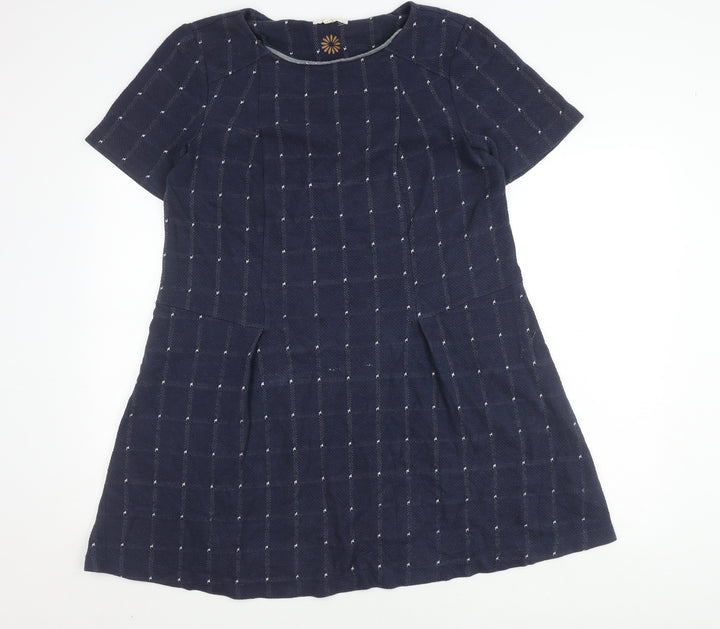 White Stuff Women's Blue A-Line Dress, Size 14, Check Pattern