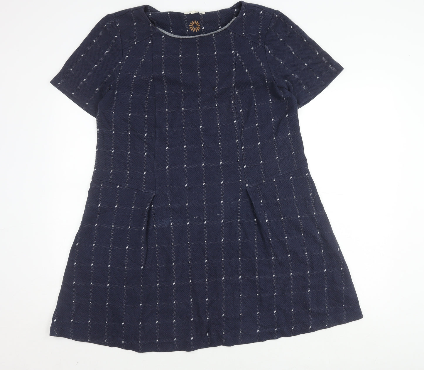 White Stuff Women's Blue A-Line Dress, Size 14, Check Pattern