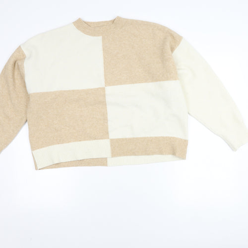 MNG Women's Beige Check Pullover Jumper Size 12