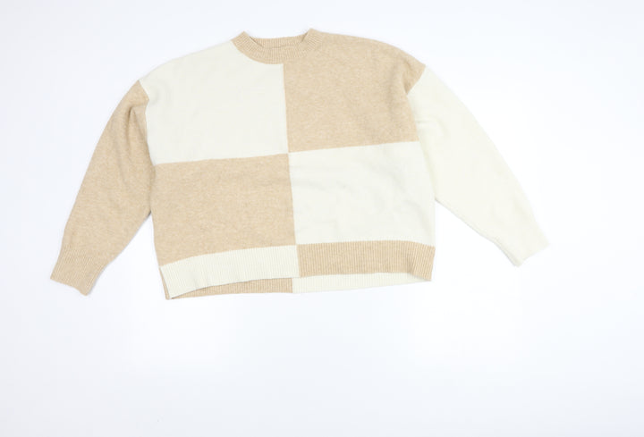 MNG Women's Beige Check Pullover Jumper Size 12