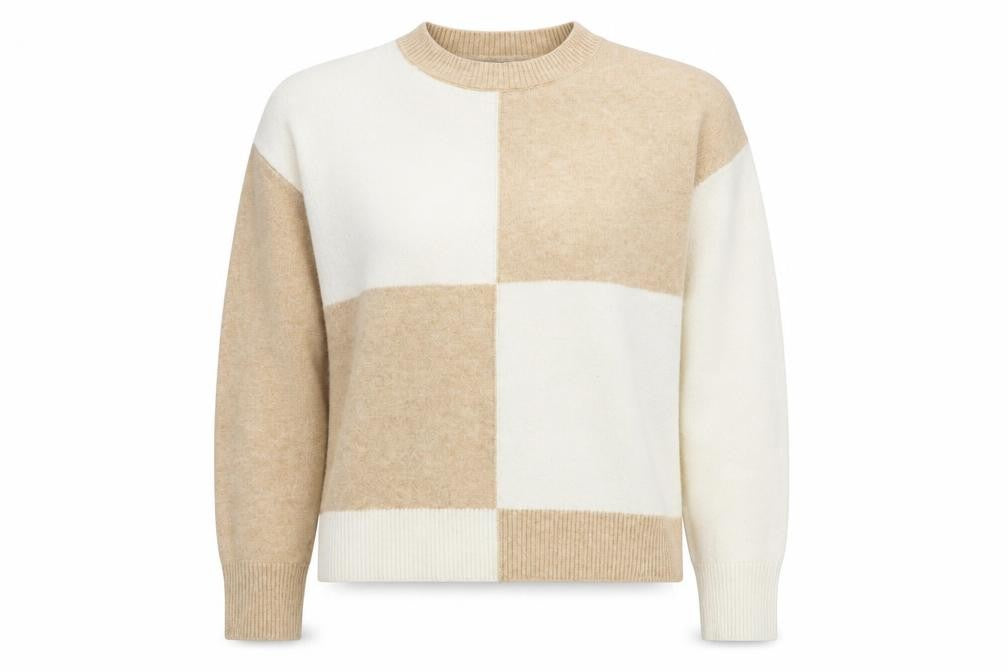 Front view of Mango Women's Beige Check jumper, size 12