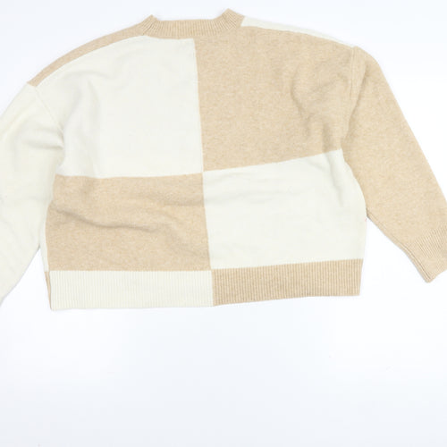 MNG Women's Beige Check Pullover Jumper Size 12