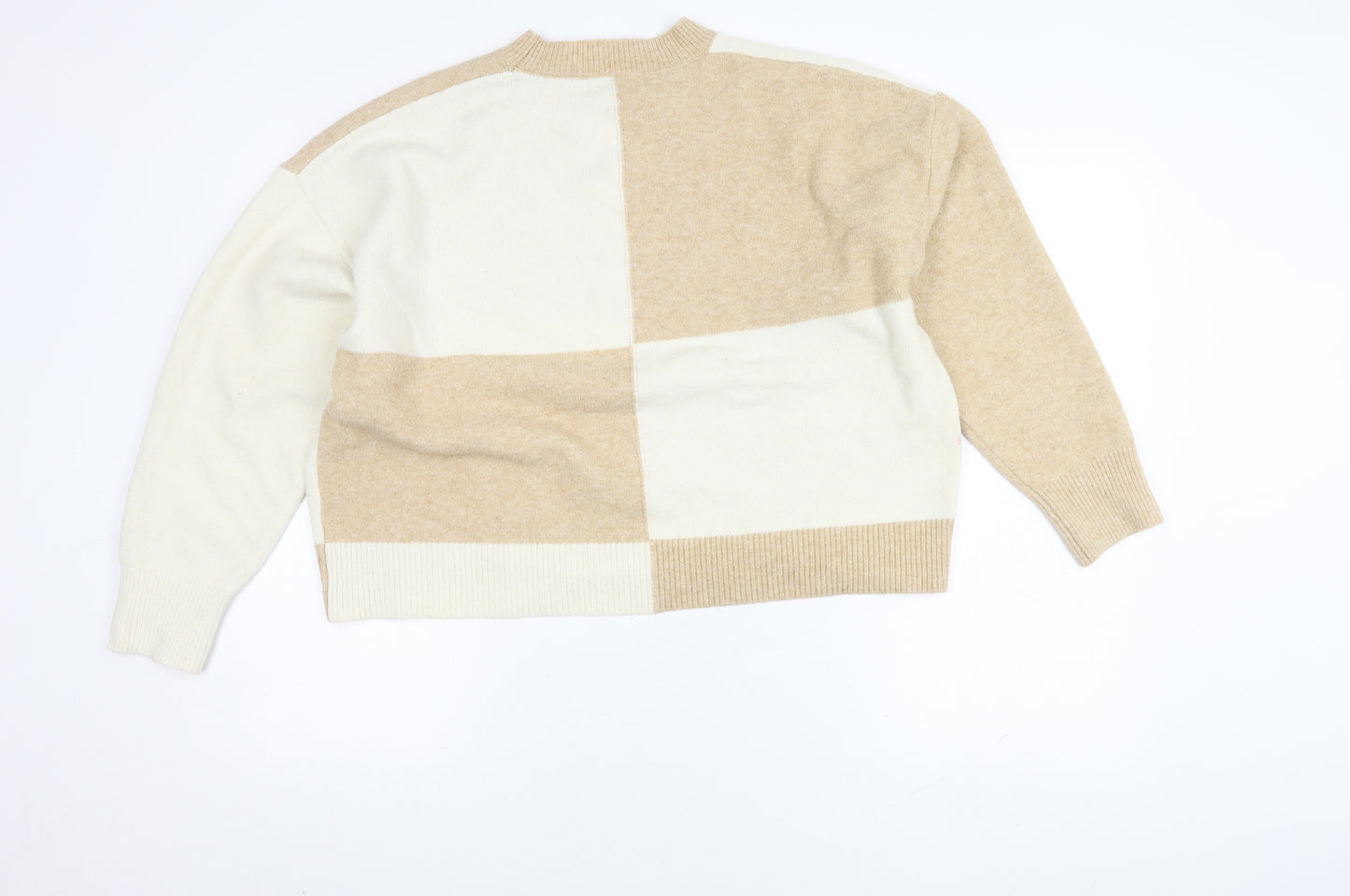 MNG Women's Beige Check Pullover Jumper Size 12