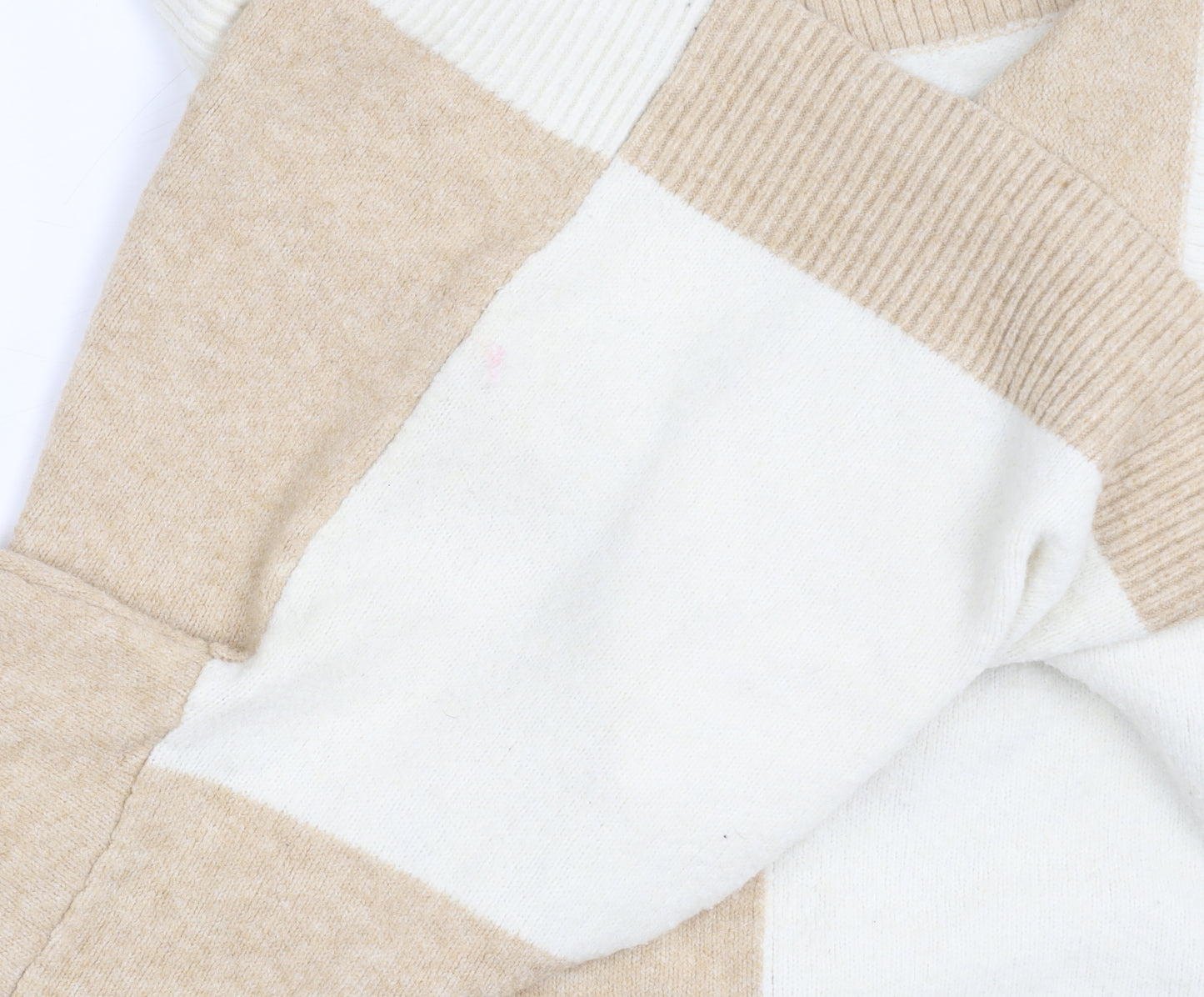 MNG Women's Beige Check Pullover Jumper Size 12