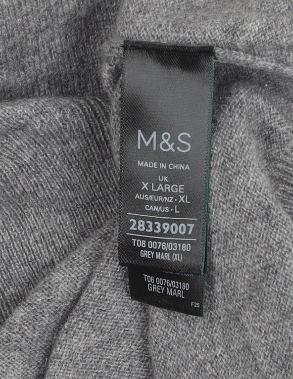 Marks and Spencer Grey Cashmere Roll Neck Jumper XL
