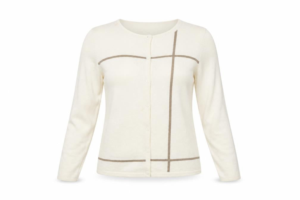 Front view of Paul Costelloe Women's Ivory Silk Wool Angora Cardigan