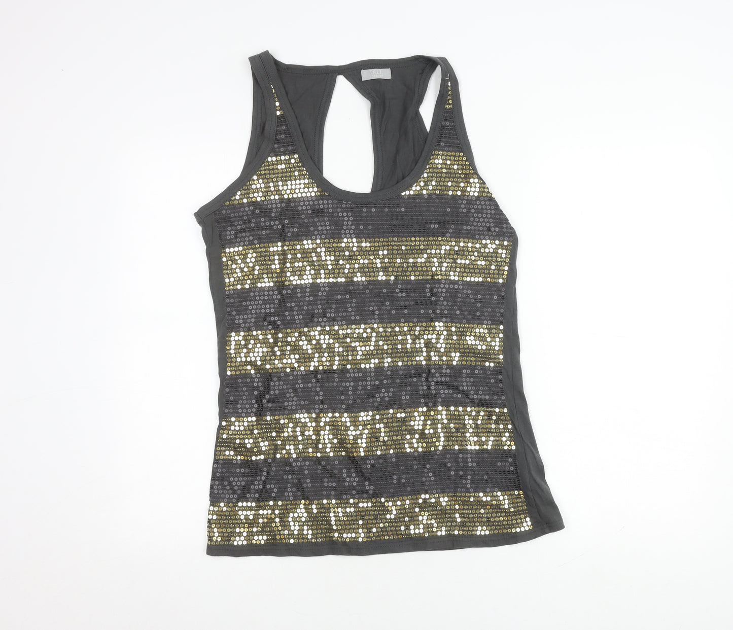 Topshop Women's Grey Sequin Striped Tank Top - Size 16