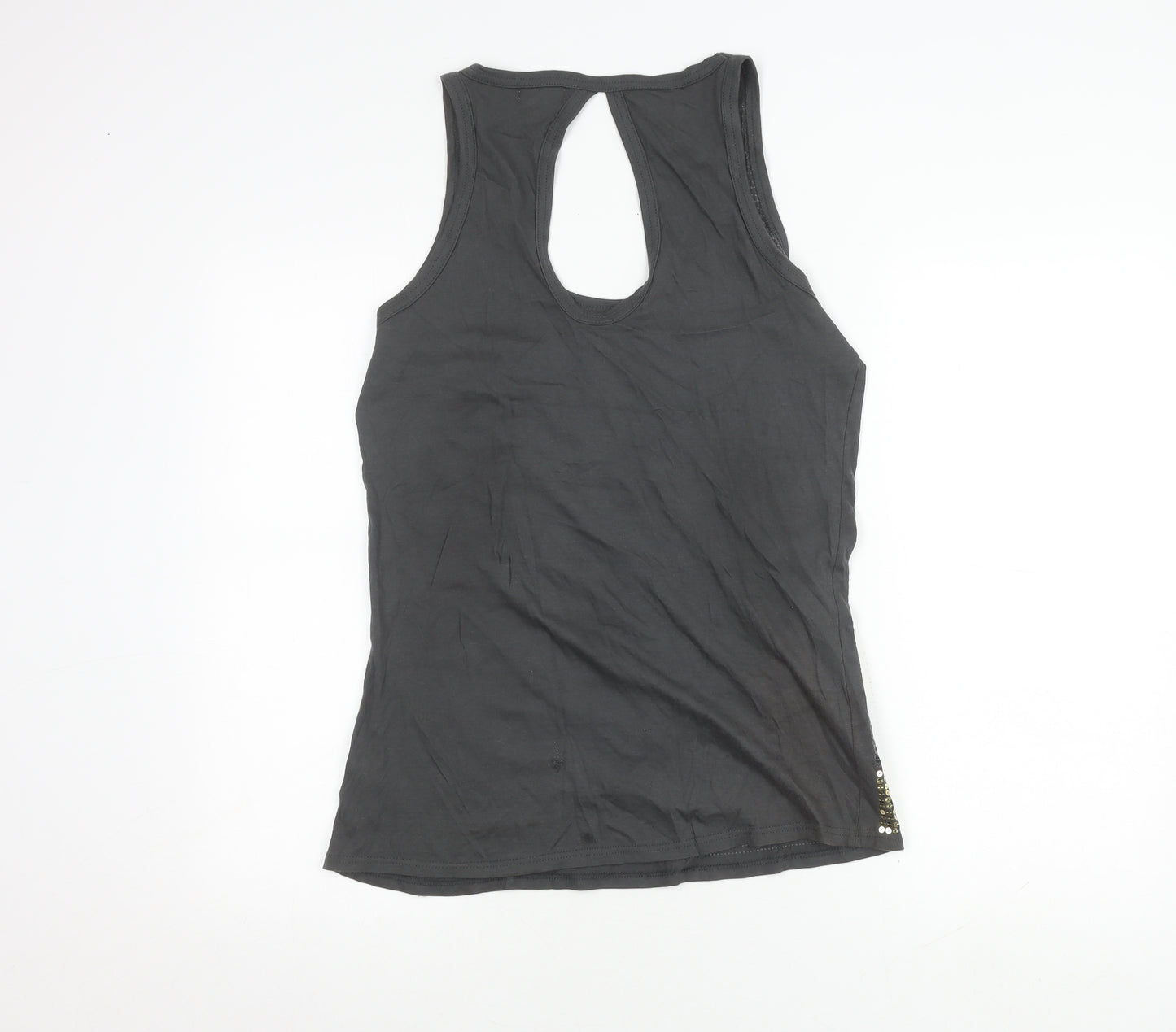 Topshop Women's Grey Sequin Striped Tank Top - Size 16