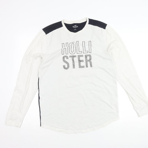 Hollister Men's White Long Sleeve Logo T-Shirt M