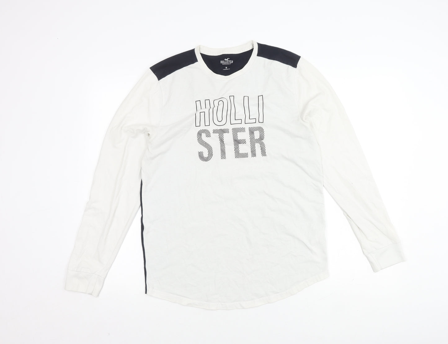 Hollister Men's White Long Sleeve Logo T-Shirt M