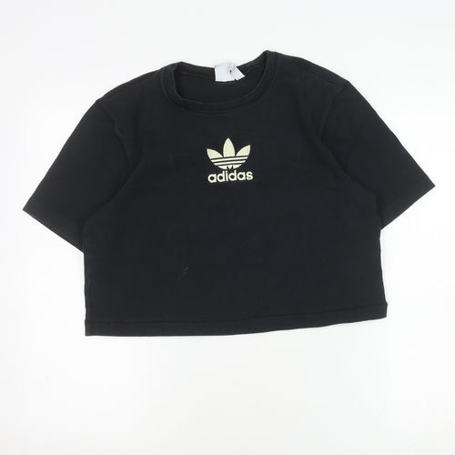 Adidas Women's Black Cropped T-Shirt Size 8