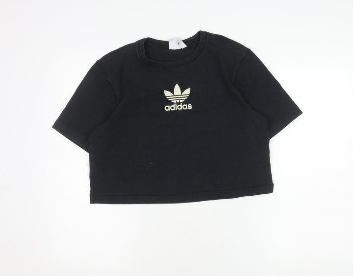 Adidas Women's Black Cropped T-Shirt Size 8