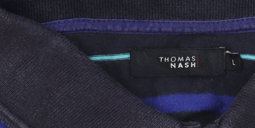 Thomas Nash Men's L Black Striped Polo Shirt