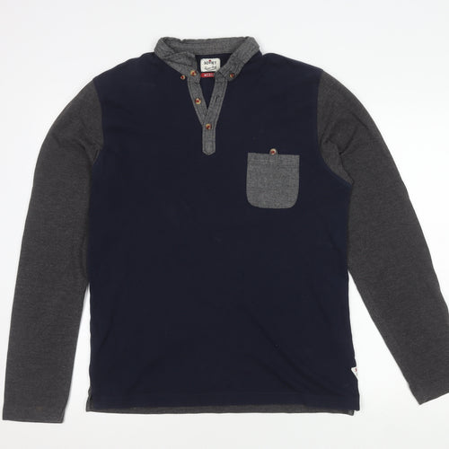 Soviet Men's Medium Blue Long Sleeve Colourblock Polo