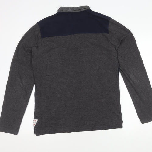 Soviet Men's Medium Blue Long Sleeve Colourblock Polo